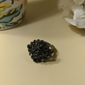 🖤 Adjustable Black & Gunmetal Rhinestone Ring